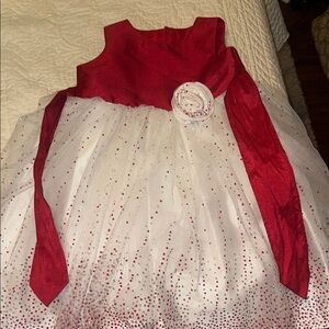 Red and White Sleeveless Dress with Polka Dot Skirt